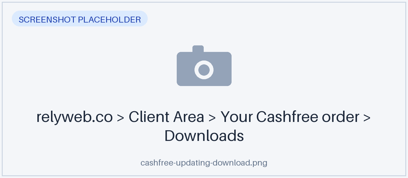 The Cashfree download in the relyweb.co client area