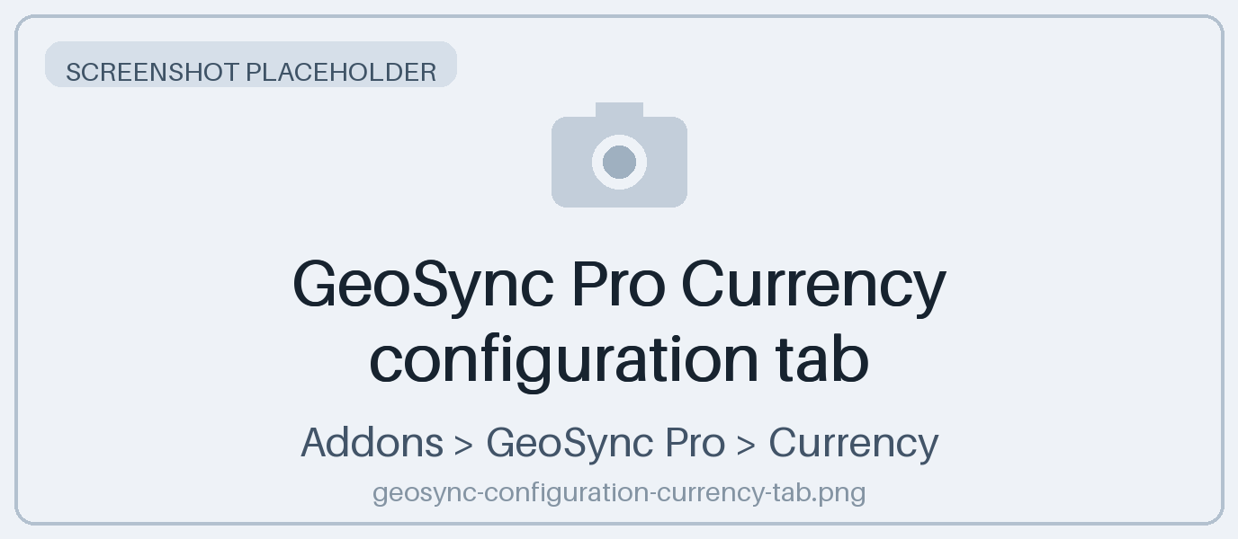 GeoSync Pro Currency configuration tab