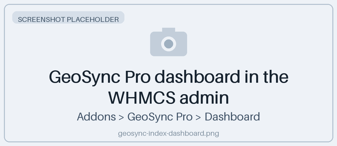 GeoSync Pro dashboard in the WHMCS admin