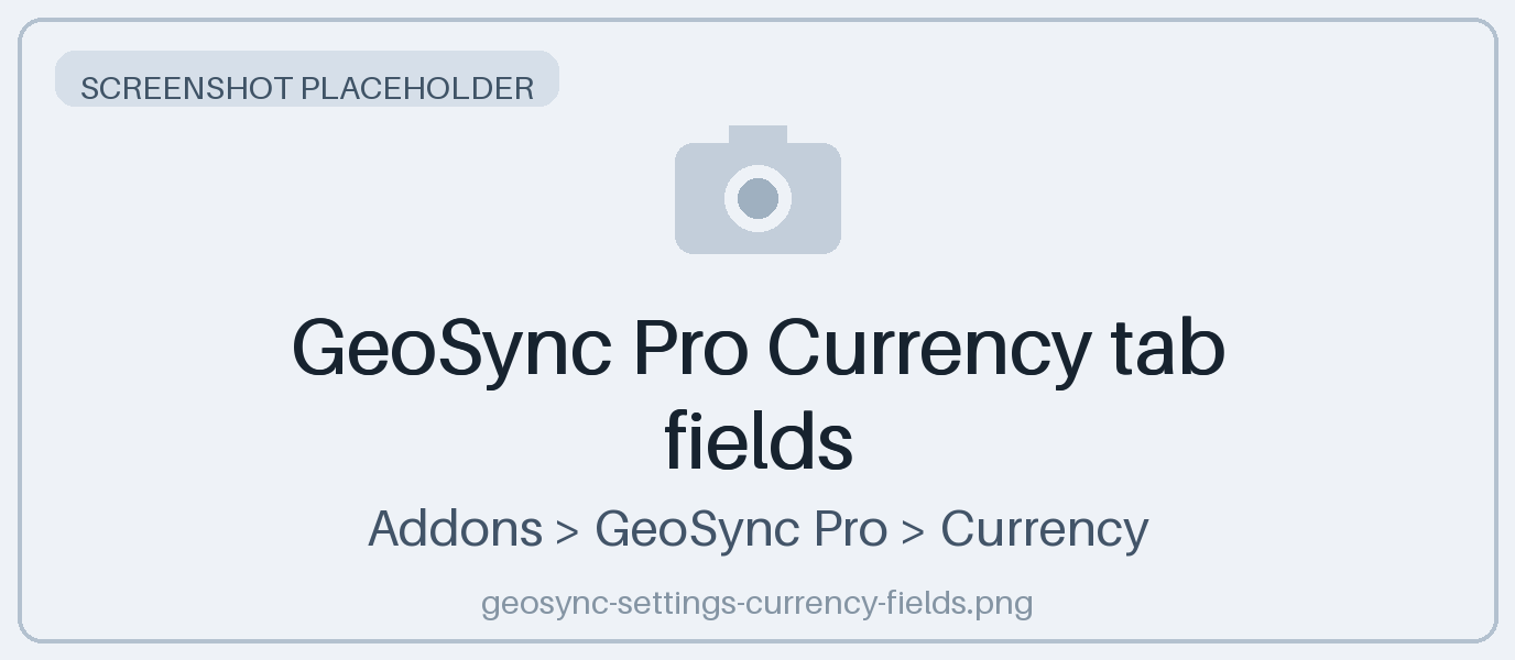 GeoSync Pro Currency tab fields