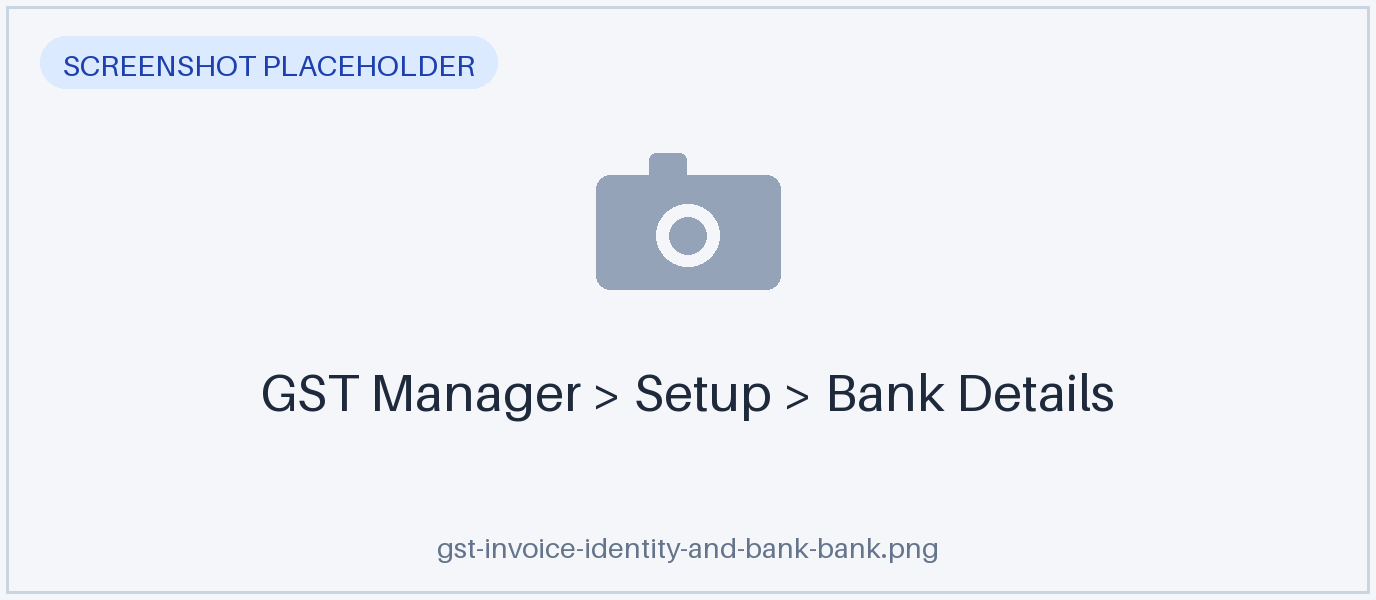 The Bank Details setup screen