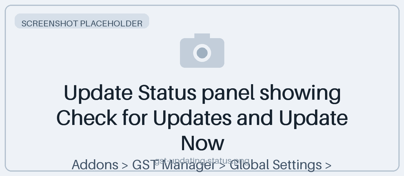 Update Status panel showing Check for Updates and Update Now