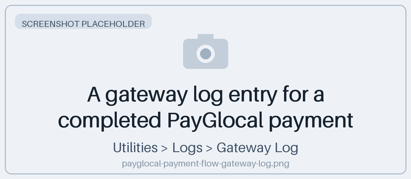 A gateway log entry for a completed PayGlocal payment