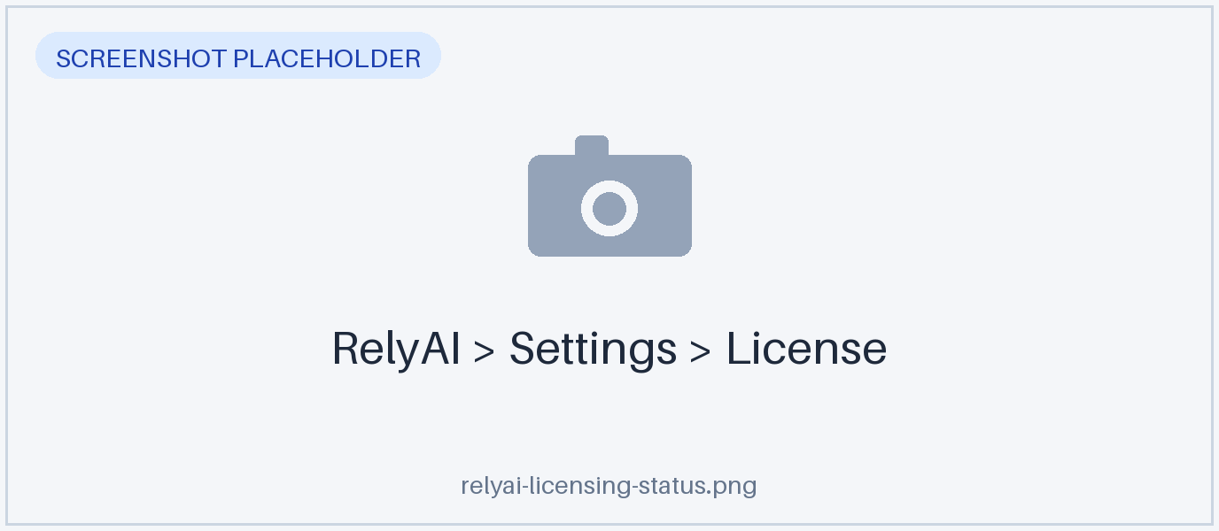 The License tab in RelyAI Settings