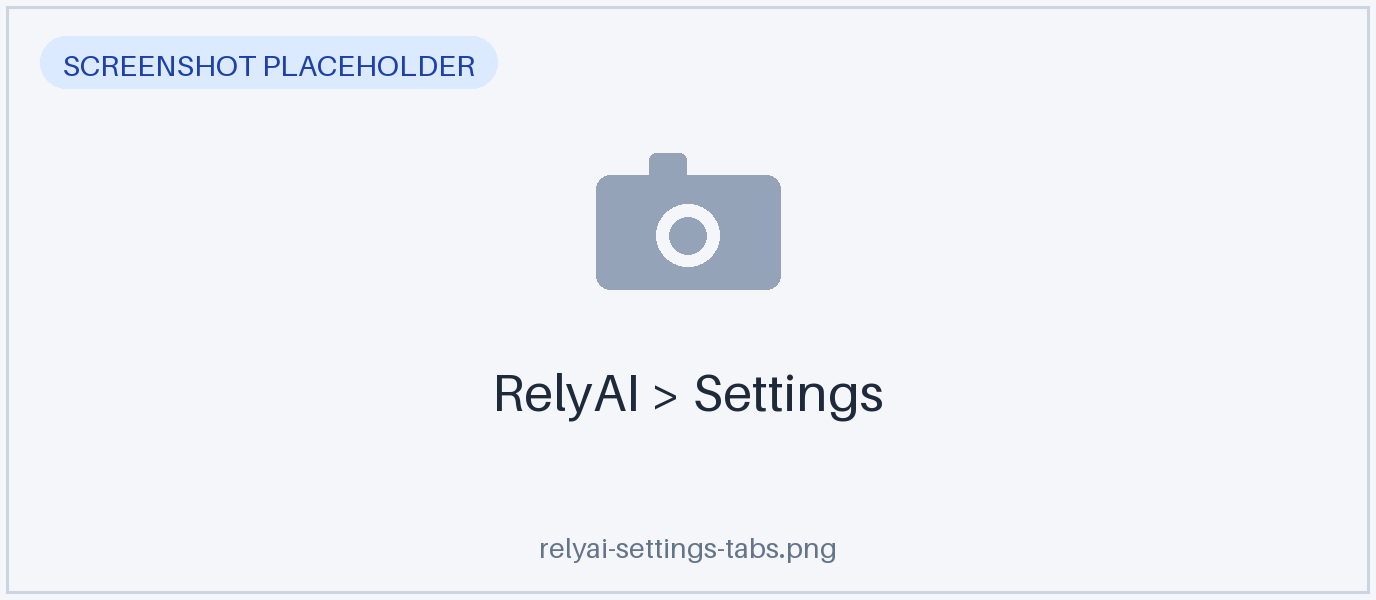 The RelyAI Settings tabs