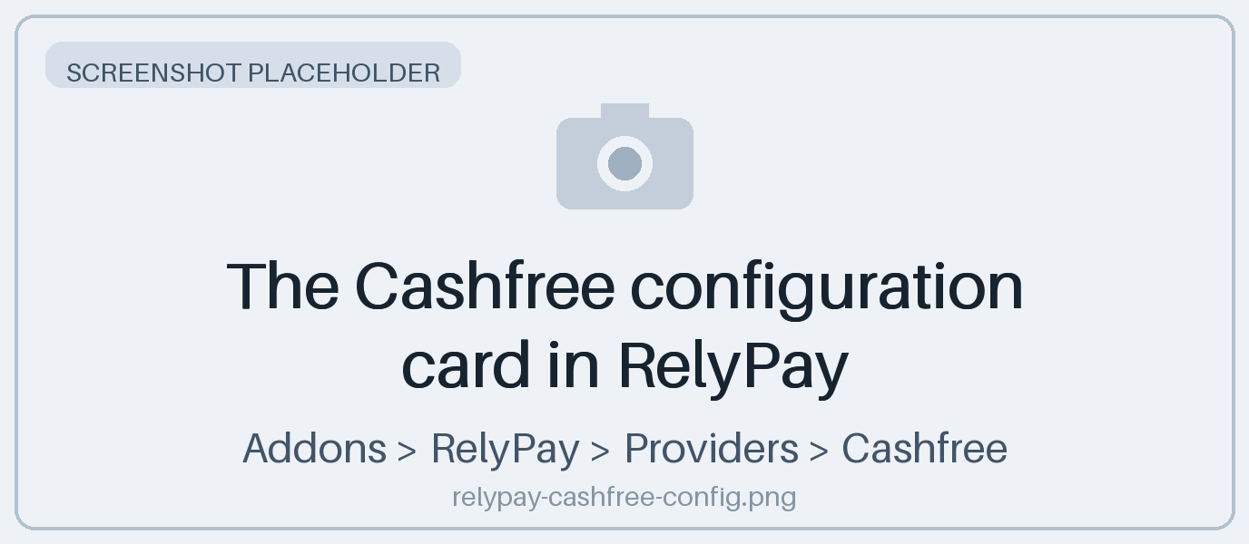 The Cashfree configuration card in RelyPay