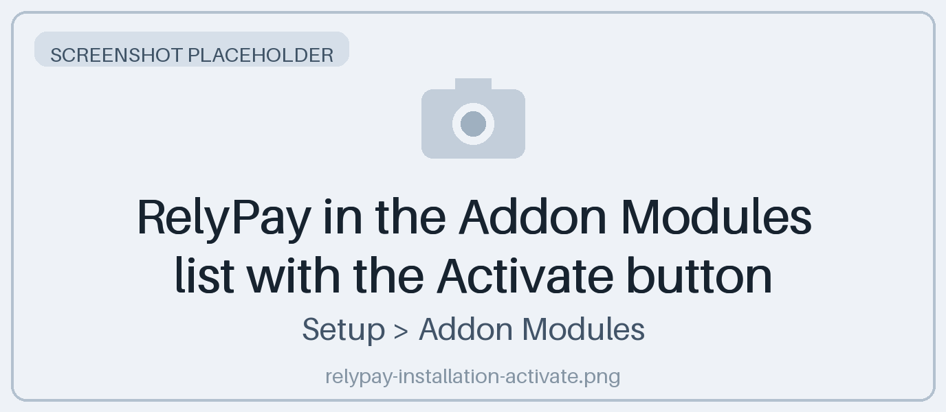 RelyPay in the Addon Modules list with the Activate button