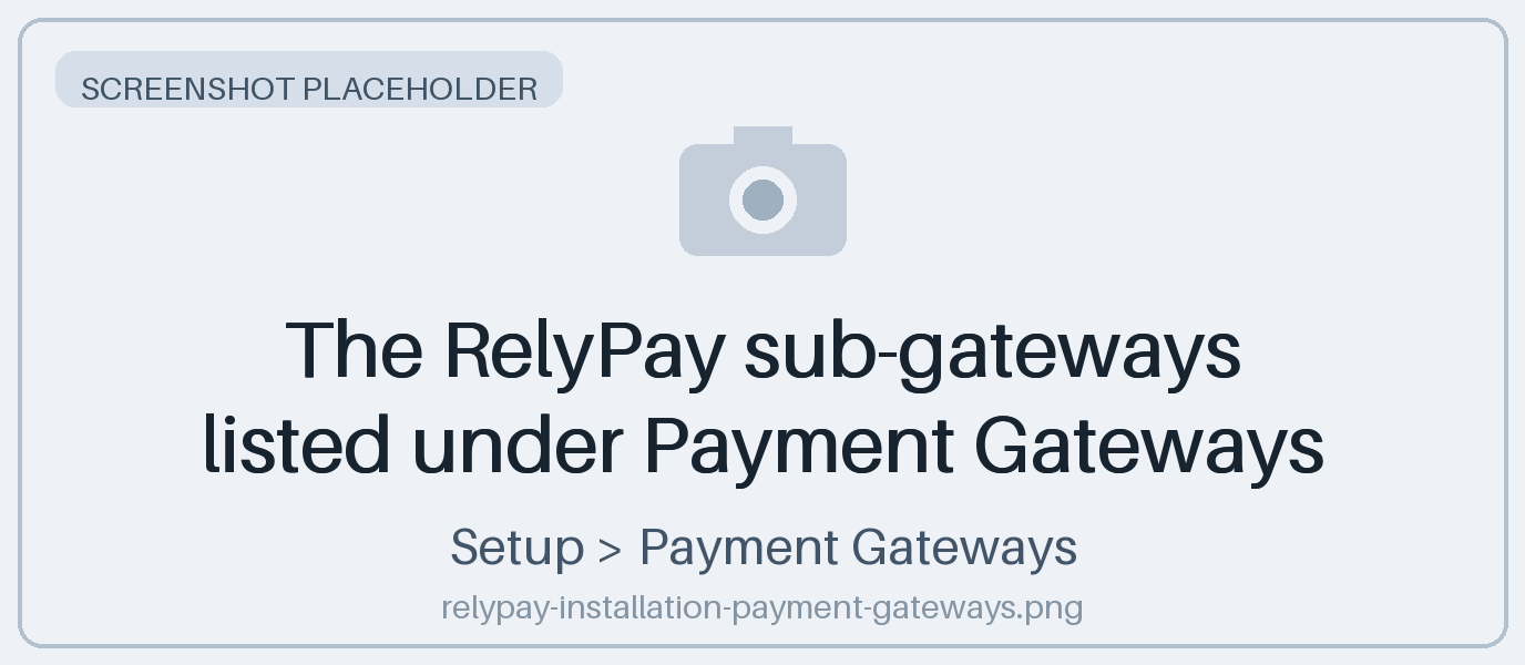 The RelyPay sub-gateways listed under Payment Gateways