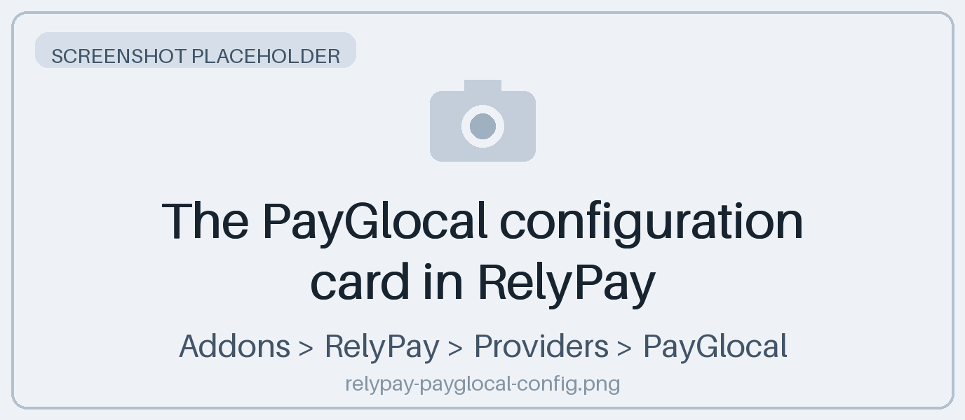 The PayGlocal configuration card in RelyPay