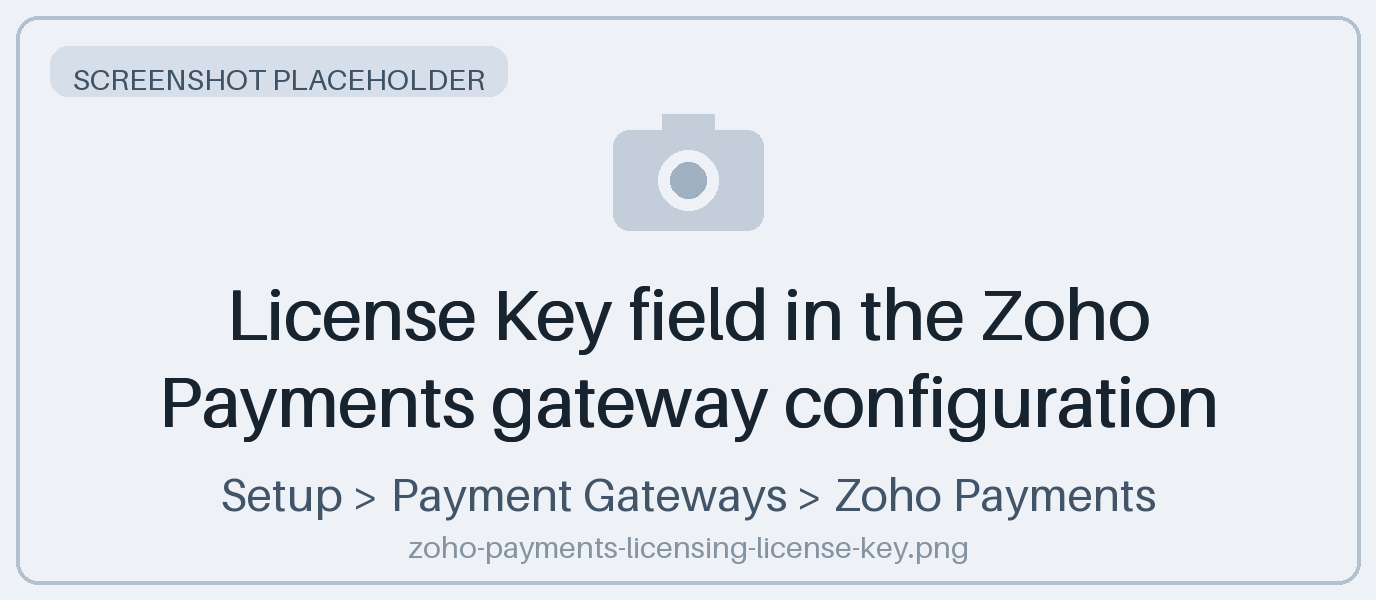 License Key field in the Zoho Payments gateway configuration