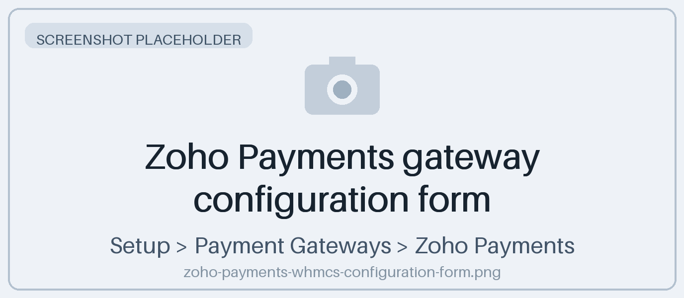 Zoho Payments gateway configuration form