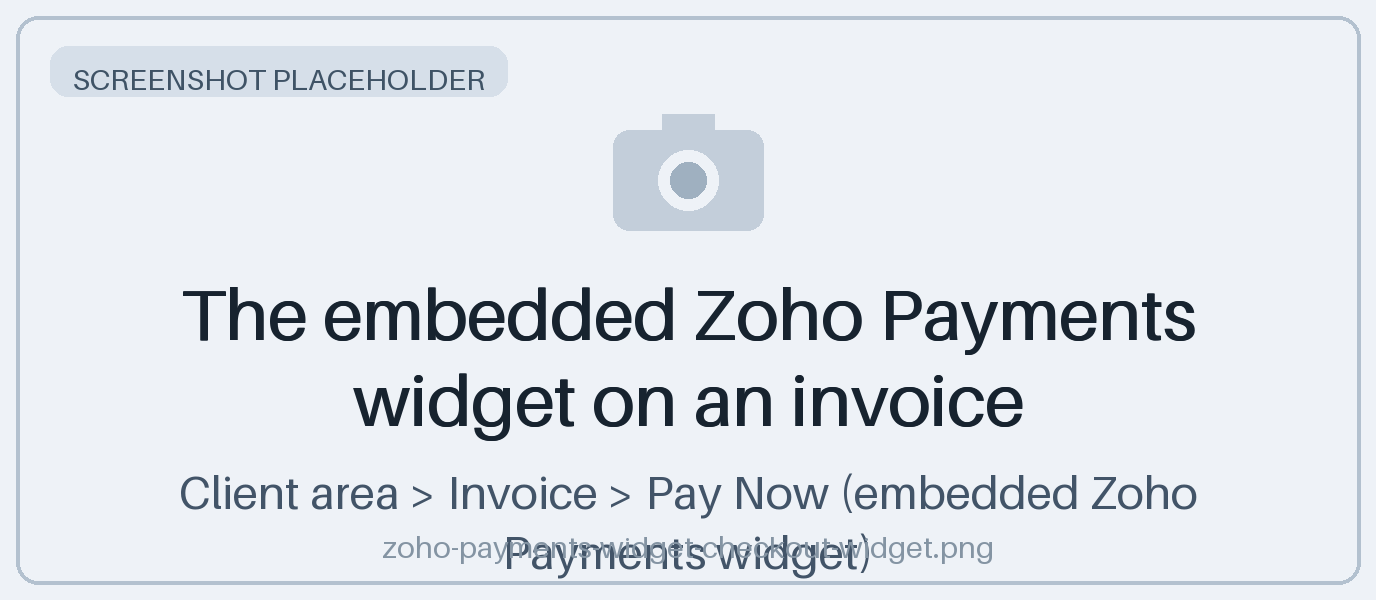 The embedded Zoho Payments widget on an invoice