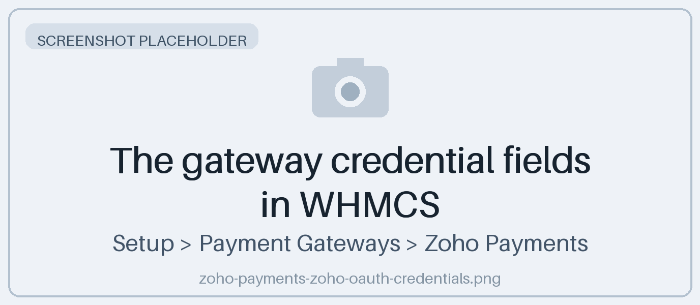 The gateway credential fields in WHMCS